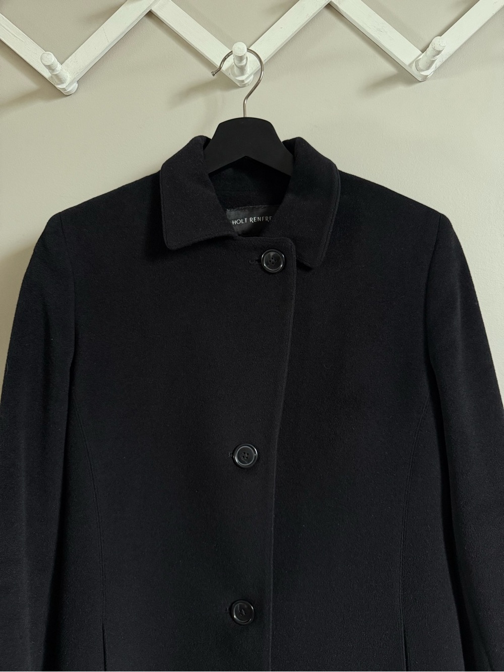 Holt Renfrew Angora Wool Black Coat A-line Single-Breasted Button Jacket Size 6 - Picture 2 of 11